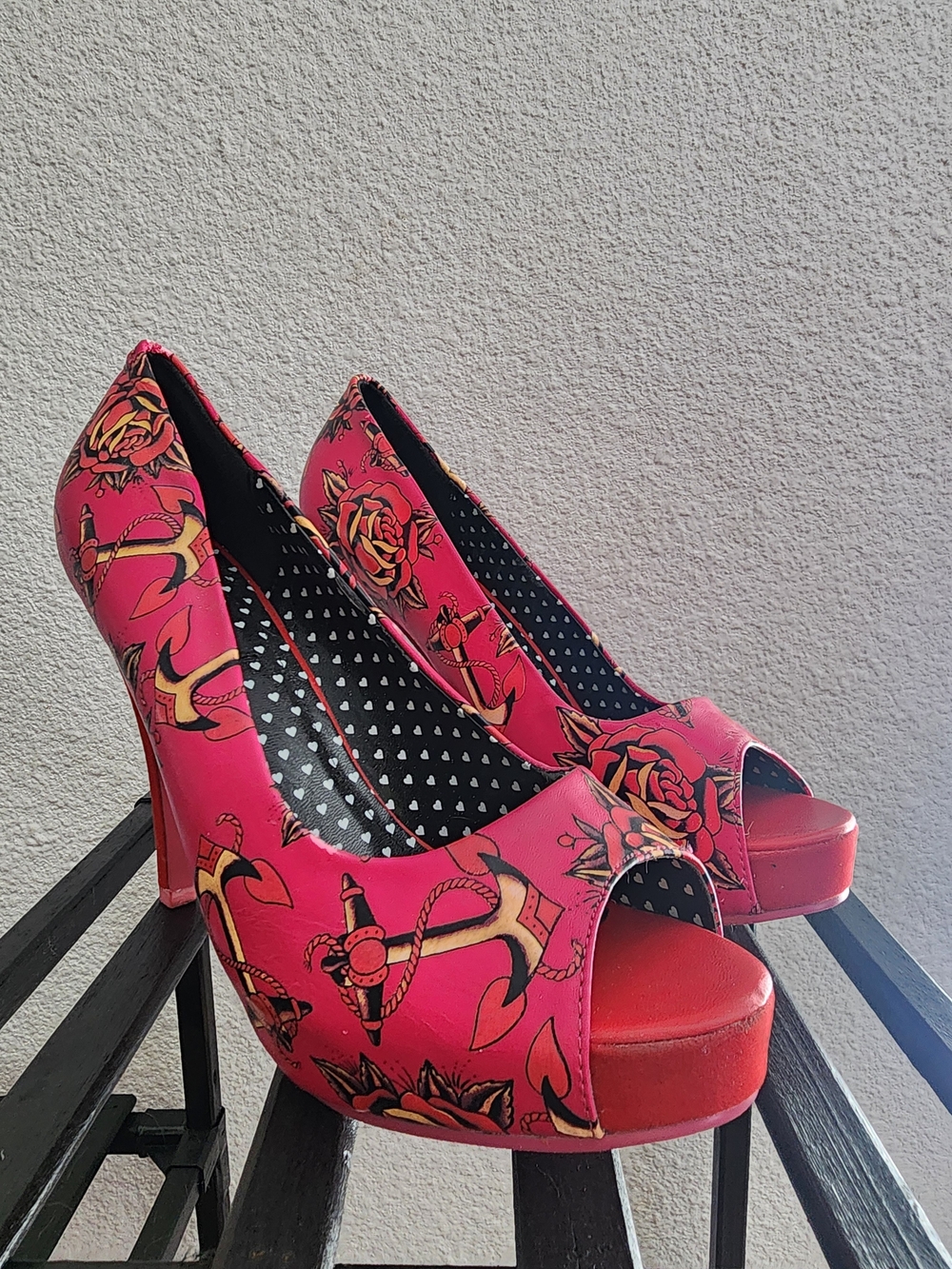 Pink Anchor Peep-Toe Platform Heels - Women's
